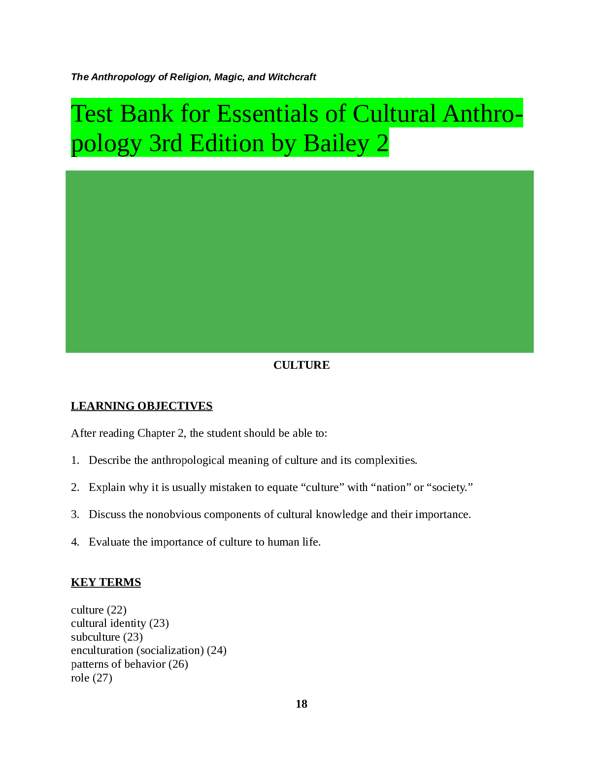 Preview of Test Bank for Anthropology of Religion, Magic, and Witchcraft, The, 3E 3rd Edition